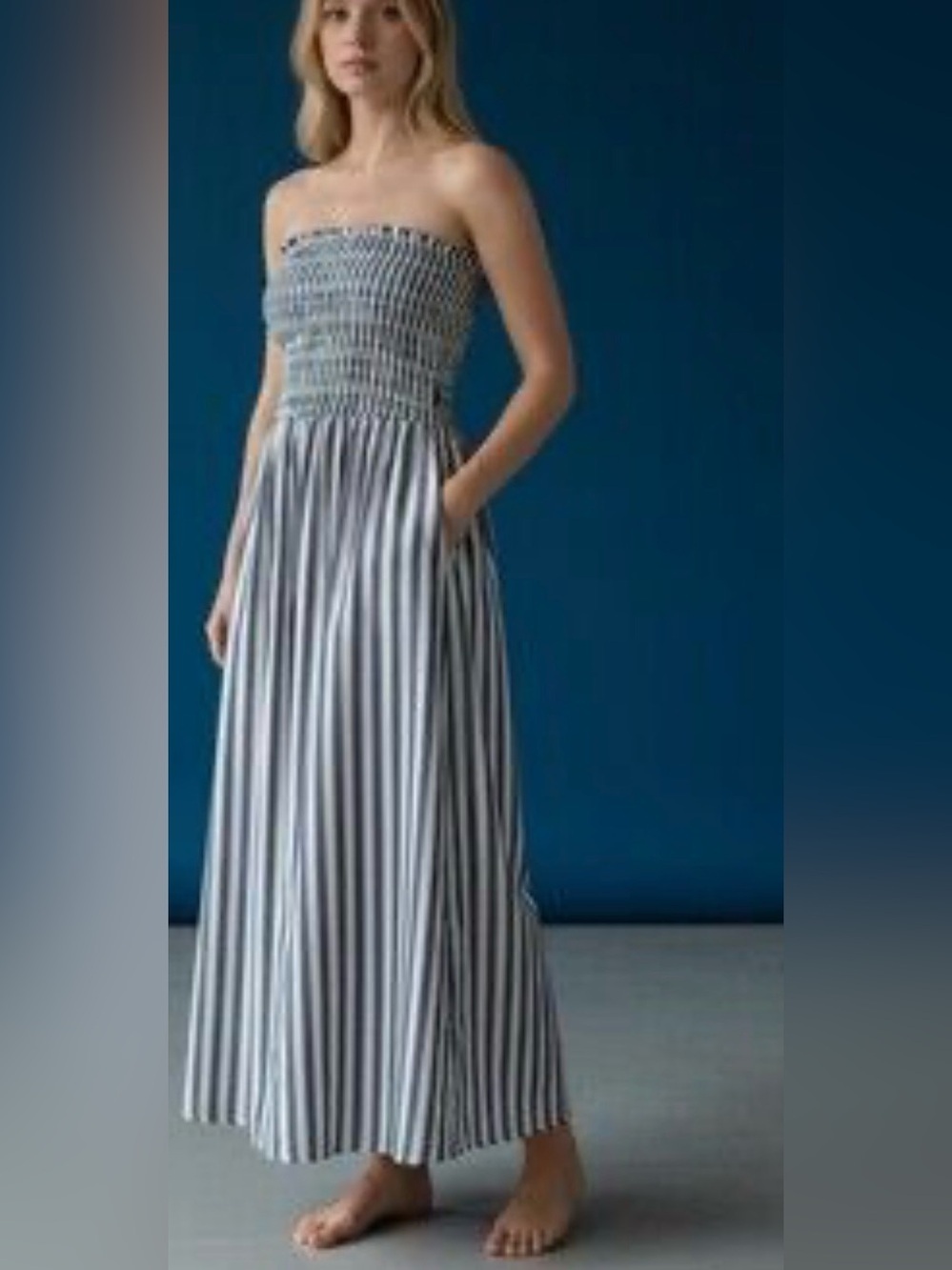 Coastal Boho Striped Smocked Halter Maxi Dress Universal Thread, small